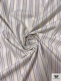 Vertical Striped Stretch Cotton Shirting - Cream / Off-White / Blue / Dark Grey