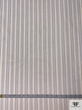 Vertical Striped Stretch Cotton Shirting - Cream / Off-White / Blue / Dark Grey