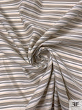 Italian Horizontal Striped Silk and Cotton Satin-Backed Shirting - Khaki / Beige / Yellow / White / Dusty Blue