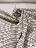 Italian Horizontal Striped Silk and Cotton Satin-Backed Shirting - Khaki / Beige / Yellow / White / Dusty Blue
