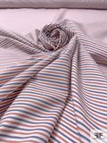 Italian Horizontal Striped Yarn-Dyed Cotton Shirting - Washed Red / White / Blue