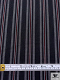 Italian Vertical Striped Slightly Textured Cotton Shirting - Midnight Navy / White / Red