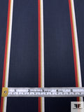Italian Vertical Striped Sateen-Finish Wool Gabardine - Navy / Red / Mustard / White