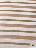 Italian Cotton Voile with Metallic Stripes - Rose Gold / Metallic Olive / Off-White