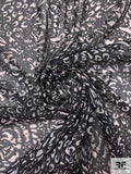 Abstract Printed Polyester Chiffon with Fine Lurex Pinstripes - Black / Off-White / Gold