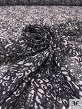 Abstract Printed Polyester Chiffon with Fine Lurex Pinstripes - Black / Off-White / Gold