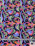 Vibrant Brushstroke Floral Printed Cotton Lawn - Orange / Bright Periwinkle / Green / Bright Pink / Navy