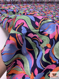 Vibrant Brushstroke Floral Printed Cotton Lawn - Orange / Bright Periwinkle / Green / Bright Pink / Navy