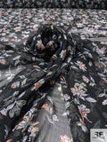 Floral Printed Polyester Chiffon - Black / White / Orange / Sage