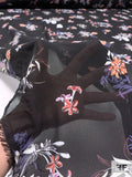 Leaf and Floral Printed Polyester Chiffon - Dusty Purple / Burnt Orange / Black / White