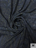 Dark Tropical Leaf Printed Polyester Georgette - Washed Navy / Olive Green
