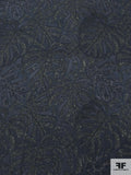 Dark Tropical Leaf Printed Polyester Georgette - Washed Navy / Olive Green