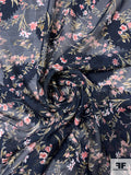 Floral Printed and Paisley Burnout Polyester Chiffon - Navy / Ok Coral / Pear Greens