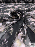 Dreamy Floral Printed Slightly Crinkled Polyester Chiffon - Pale Pinks / Black / White / Pale Yellow