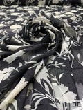Floral Silhouette Printed and Paisley Burnout Polyester Chiffon - Black / Ivory