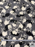 Floral Silhouette Printed and Paisley Burnout Polyester Chiffon - Black / Ivory