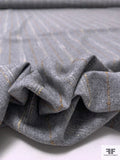 Italian Striped Flannel Wool Blend Suiting - Heather Grey / Tan / Yellow / White