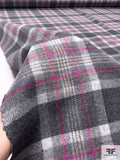Italian Plaid Double-Face Wool Coating - Greys / Magenta / Brown