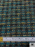 Houndstooth Tweed Suiting with Lurex Fibers - Teal / Mustard / Taupe / Black / Gold