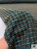 Houndstooth Tweed Suiting with Lurex Fibers - Teal / Mustard / Taupe / Black / Gold
