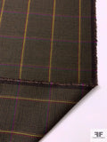 Windowpane Glen Plaid Wool-Cotton Suiting - Brown / Army Green / Yellow / Red / Purple