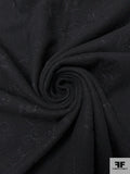 Vine Floral Embroidered Brushed Wool Coating - Black