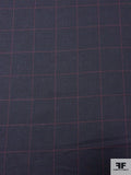 Glen Plaid Lightweight Windowpane Wool Blend Suiting - Navy / Cranberry / Black
