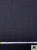 Glen Plaid Lightweight Windowpane Wool Blend Suiting - Navy / Cranberry / Black
