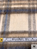 Plaid Lightweight Wool Blend Coating with Mohair Finish - Blue / Ivory / Smokey Tan