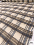 Plaid Lightweight Wool Blend Coating with Mohair Finish - Blue / Ivory / Smokey Tan