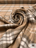 Italian Plaid Brushed Wool Blend Lightweight Coating - Shades of Tan / Beige