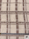 Italian Novelty Brocade with Thick Yarn Plaid Design - Ivory / Dusty Rose