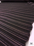 Italian Metallic Striped Fashion Suiting with Vertical Stretch - Black / Brown / Metallic Lilac