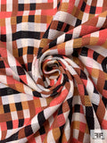 Italian Geometric Mosaic Fashion Suiting - Salmon / Black / Cream / Off-White / Cinnamon