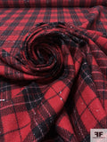 Italian Splatter Painted Plaid Wool Blend Jacket Weight - Red / Black / Silver