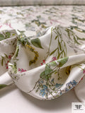 Garden Floral Printed Silk-Cotton Mikado - Ivory / Greens / Pink / Yellow / Blue