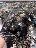 Splattered Floral Printed Silk-Cotton Mikado - Black / Mustard / Dusty Blue