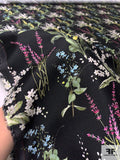 Garden Floral Printed Silk-Cotton Mikado - Black / Greens / Pink / Yellow / Blue