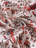Leaf Branches Printed Silk-Cotton Mikado - Red / Maroon / Navy / Light Ivory