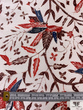 Leaf Branches Printed Silk-Cotton Mikado - Red / Maroon / Navy / Light Ivory