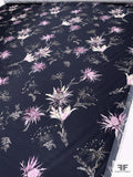 Exotic Floral Printed Silk-Cotton Mikado - Black / Orchid / Earth Tones