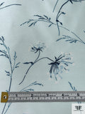 Delicate Floral Printed Silk-Cotton Mikado - Light Aqua / Teal