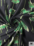 Floral Stems Printed Silk-Cotton Mikado - Greens / Black
