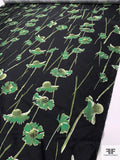 Floral Stems Printed Silk-Cotton Mikado - Greens / Black