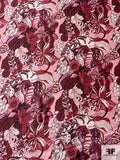 Exotic Tropical Floral Printed Silk-Cotton Mikado - Dusty Pinks / Dusty Reds / Light Ivory
