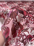 Exotic Tropical Floral Printed Silk-Cotton Mikado - Dusty Pinks / Dusty Reds / Light Ivory