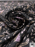 Leaf Branches Printed Silk-Cotton Mikado - Black / Tan / Orchid Pink / Dusty Blush