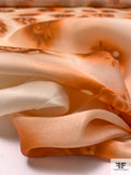 Spray Paint Floral Printed Satin Face Organza - Dusty Orange / Peachy Nude