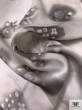 Spray Paint Floral Printed Satin Face Organza - Shades of Grey