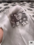 Spray Paint Floral Printed Satin Face Organza - Shades of Grey